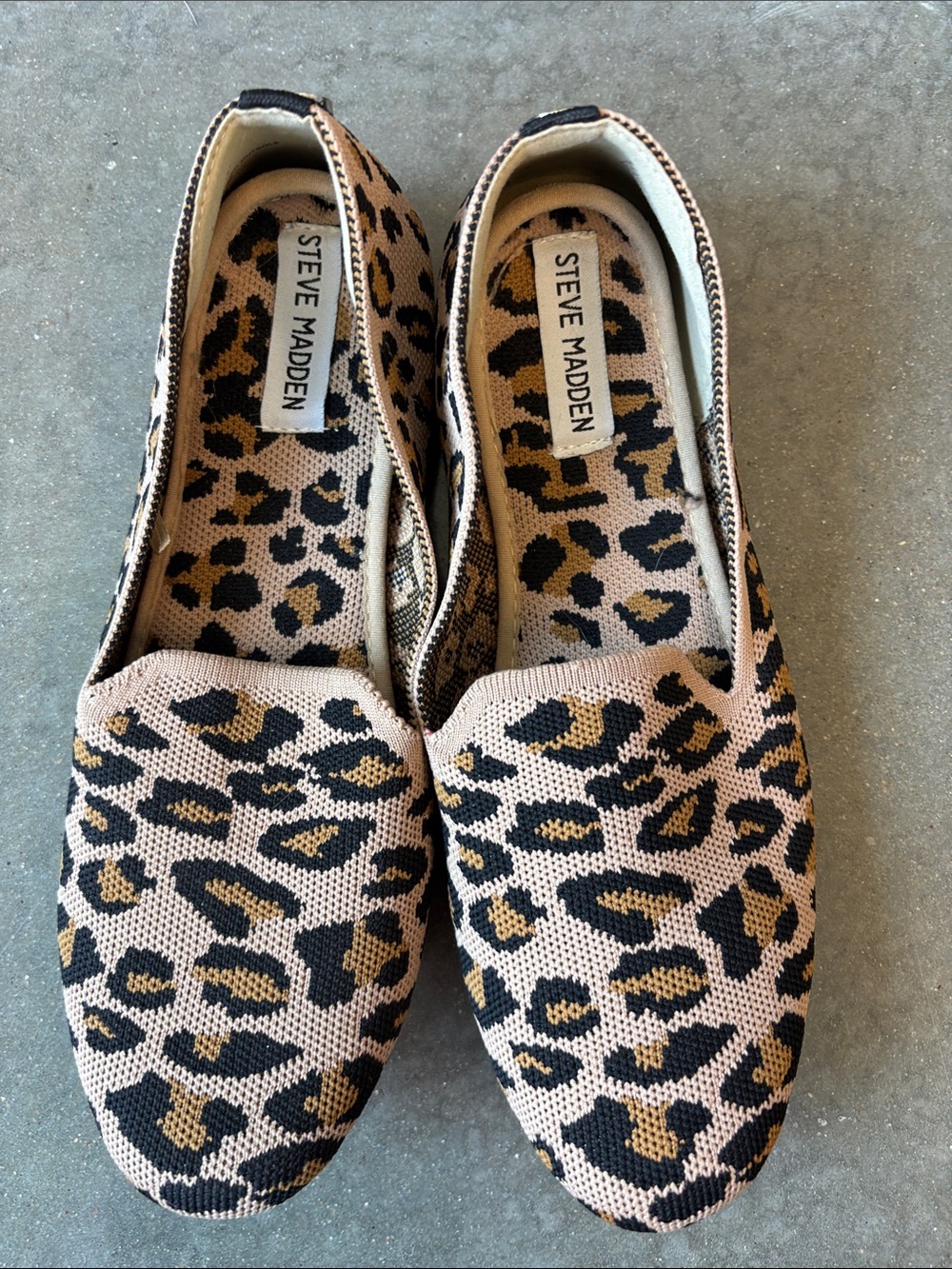 Steve Madden Leopard Knit Slip-On Flats in Tan and Black